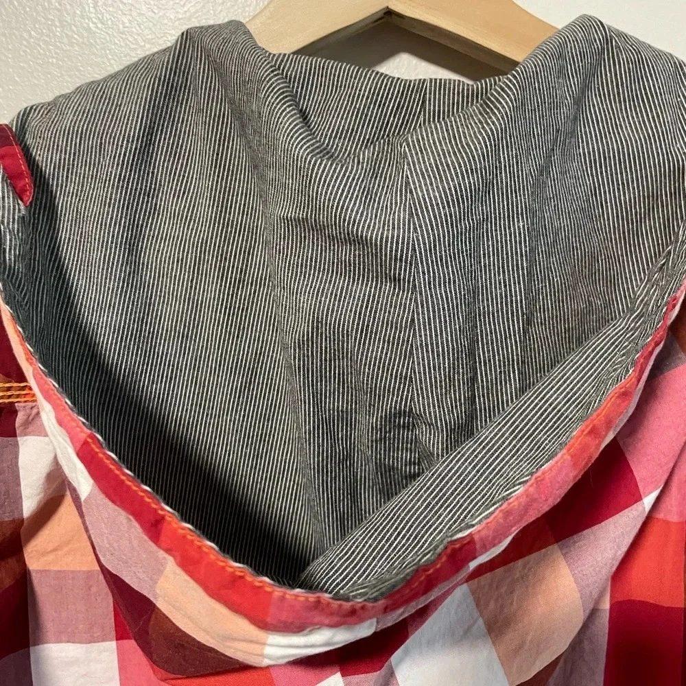 Tanjim Red & Orange Checked Plaid Hooded Button  Up Shirt Jacket - Size Large - Picture 11 of 11